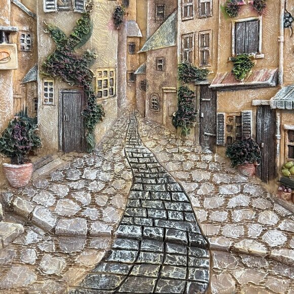 Realistic 3D Resin Wall Hanging, Cobblestone Street Village, 12" x 9.5" - Picture 9 of 15